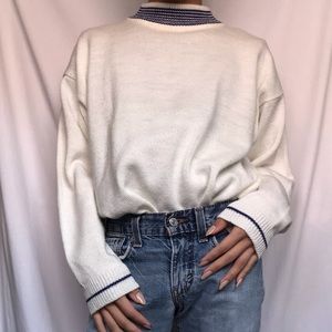 O’saka Cream Knit Turtleneck w Blue Accents